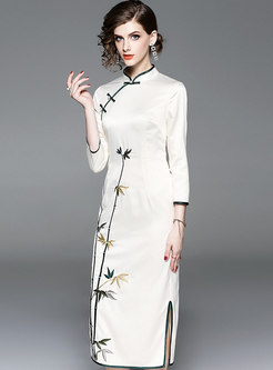 Stylish Mandarin Collar Slim Improved Cheongsam Dress
