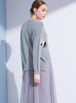 Brief Long Sleeve Loose Slit Thick Sweater