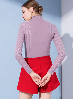 Solid Color Long Sleeve Sheath Pullover Sweater