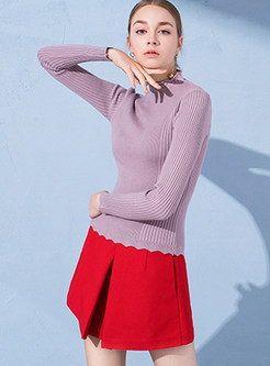 Solid Color Long Sleeve Sheath Pullover Sweater