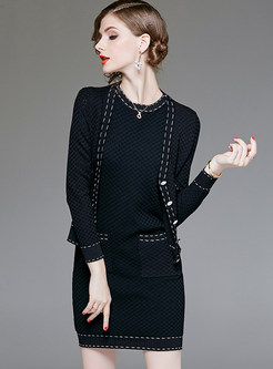 Stylish Sleeveless Knitted Dress & V-neck Cardigan Coat