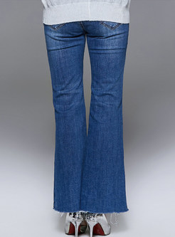 Fashion Slim Rough Selvedge Slit Flare Jeans