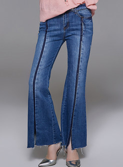 Fashion Slim Rough Selvedge Slit Flare Jeans
