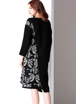 Stylish Black O-neck Slim Knitted Knee-length Dress