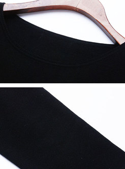 Stylish Black O-neck Slim Knitted Knee-length Dress