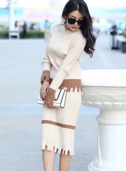 White Elegant Asymmetric Knitted Two-piece Outfits