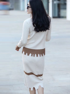 White Elegant Asymmetric Knitted Two-piece Outfits