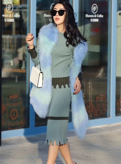 Blue Elegant Asymmetric Knitted Two-piece Outfits