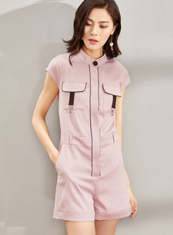 Pink Casual Short Sleeve Rompers