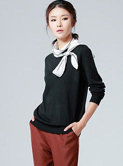 Elegant Color-blocked Bowknot Front Sweater