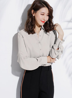 Solid Color Single-breasted Flouncing Chiffon Blouse