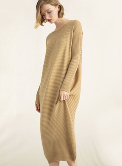Casual Loose O-neck Long Sleeve Knitted Dress