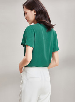 Casual Green V-neck Short Sleeve Blouse 