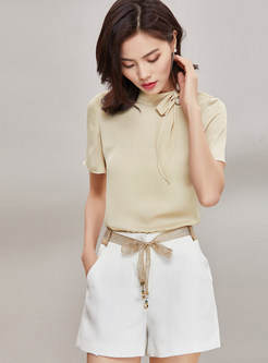 Casual Solid Color Bowknot Top 