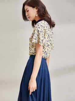 Chiffon Flare Sleeve Floral Print Blouse