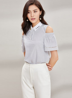 Casual Off The Shoulder Letter Embroidery Blouse