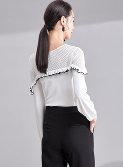 Brief Hollow Out Falbala Slim Knitted Sweater
