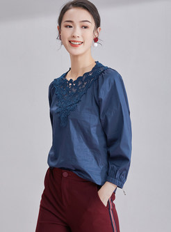 Three Quarters Sleeve Lace Splicing Loose Blouse