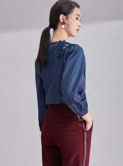 Three Quarters Sleeve Lace Splicing Loose Blouse