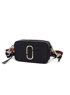 Black Zippered Cowhide Crossbody Bag