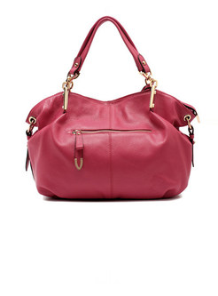 Fashionable Red Cowhide Top Handle Bag With Zip-up