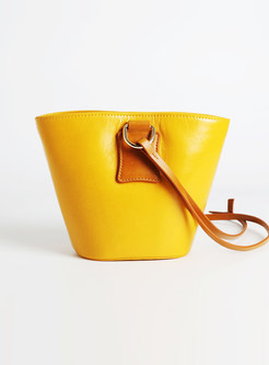 Chic Solid Color Genuine Leather Open-top Bucket Bag
