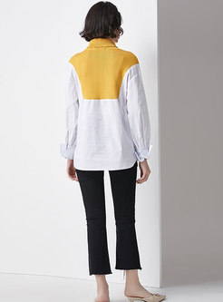 Casual High Neck Sweater Splicing Blouse & Slim Flare Pants