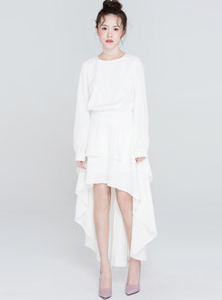 White Asymmetric Hem Slim A-line Dress