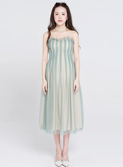 Elegant Strapless Mesh Slim A-line Dress