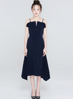 Black Sleeveless Asymmetric Hem Party Dress