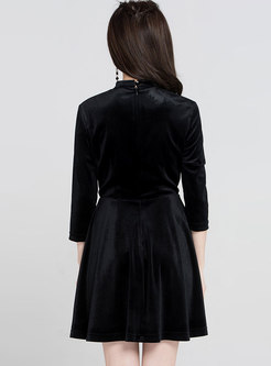 Work Black V-neck A-line Dress