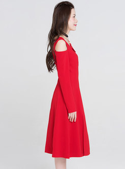 Red Asymmetric Split A-line Dress