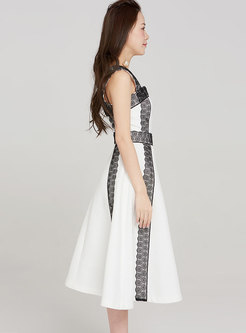 Brief Color-blocked High Waist A-line Dress