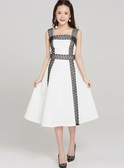 Brief Color-blocked High Waist A-line Dress
