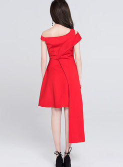 Party Red Asymmetric Hem A-line Dress