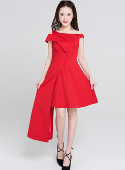 Party Red Asymmetric Hem A-line Dress