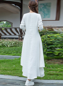White Vintage Asymmetric Hem Maxi Dress