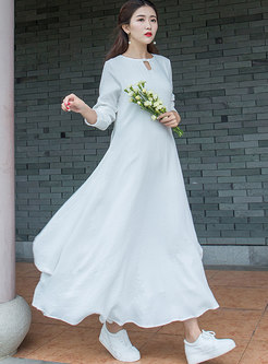 White Vintage Asymmetric Hem Maxi Dress
