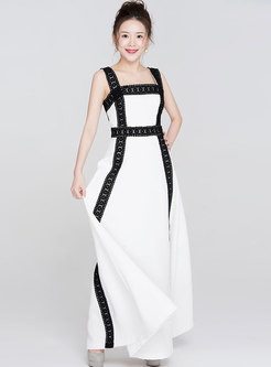 Elegant Monochrome Square Neck Maxi Dress