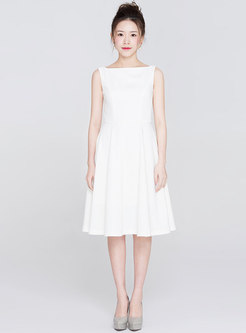 White Brief Slash Neck A-line Dress