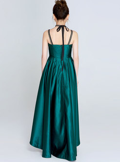 Green Asymmetric Slip Trailing Long Dress 