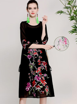 Black Casual Embroidery Perspective Shift Dress