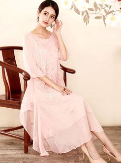 Pink Casual Plus Size Pleated Formal Dress