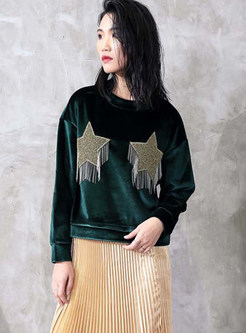 Velvet Solid Color Star Splicing Sweatshirt