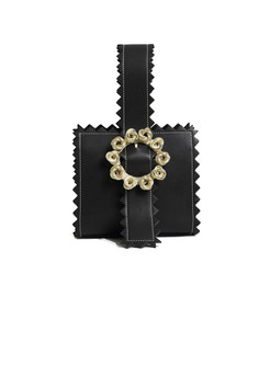 Vintage Black Flower Crossbody Bag With Jagged edge