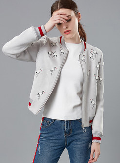 Trendy Casual Embroidered Zip-up Short Suede Coat