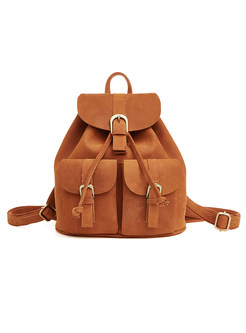 Casual Drawstring Closure Leather Backpack