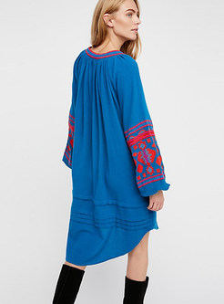 Chic Ethnic Embroidery Loose Shift Dress