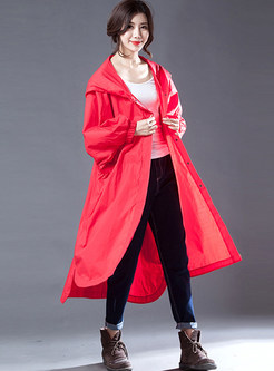 Red Hooded Loose Single-breasted Coat
