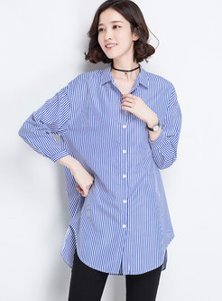 Single-Breasted Striped Lapel Zip Up Blouse